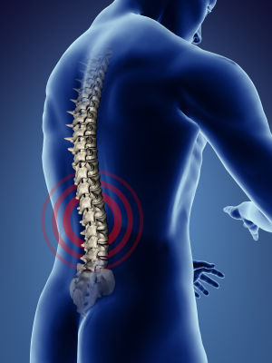 Human back in pulsating pain