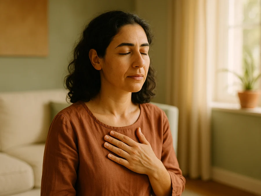 אישה רגועה נושמת באור יום, וויסות מערכת העצבים בתסמונת קדם וסתית